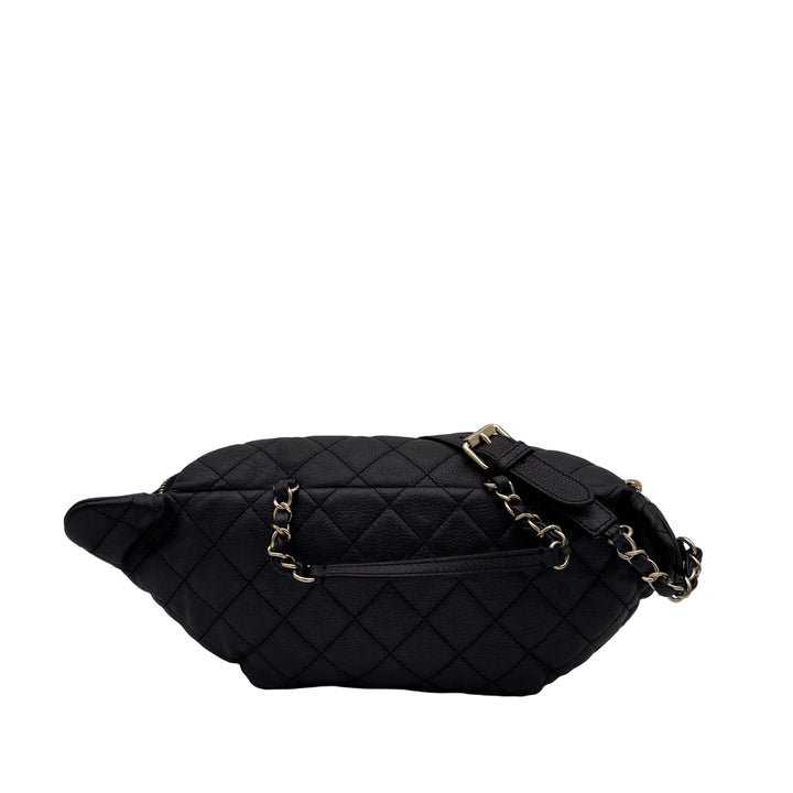 Chanel Bauchtasche Top Handle Leder Schwarz genarbt Hardware Gold