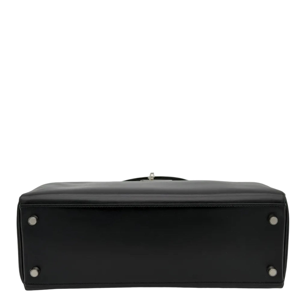 Hermes Kelly 32 Retourne Box Leder Schwarz Hardware Palladium