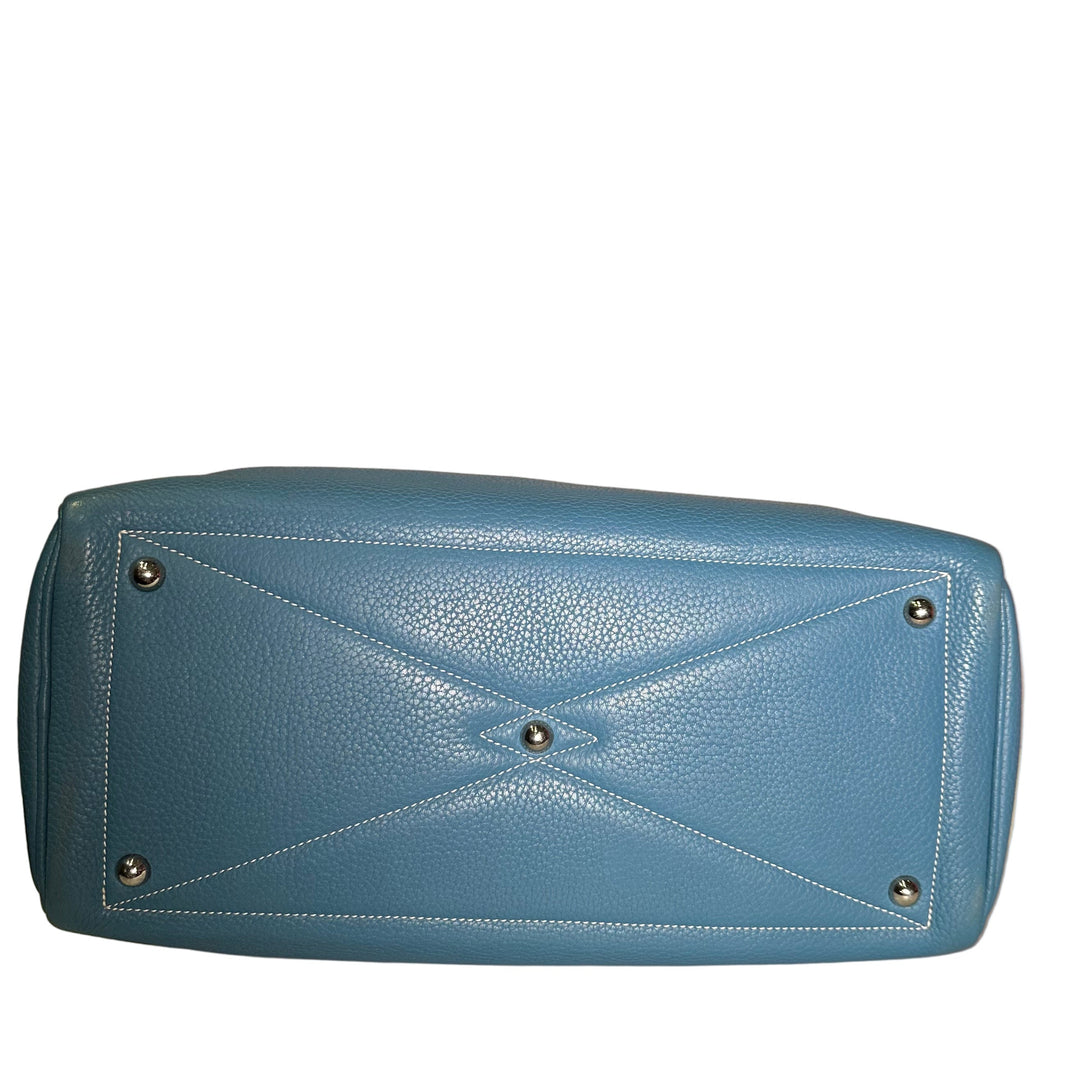 Hermes Victoria 36 Clemence Leder Jeansblau Hardware Palladium