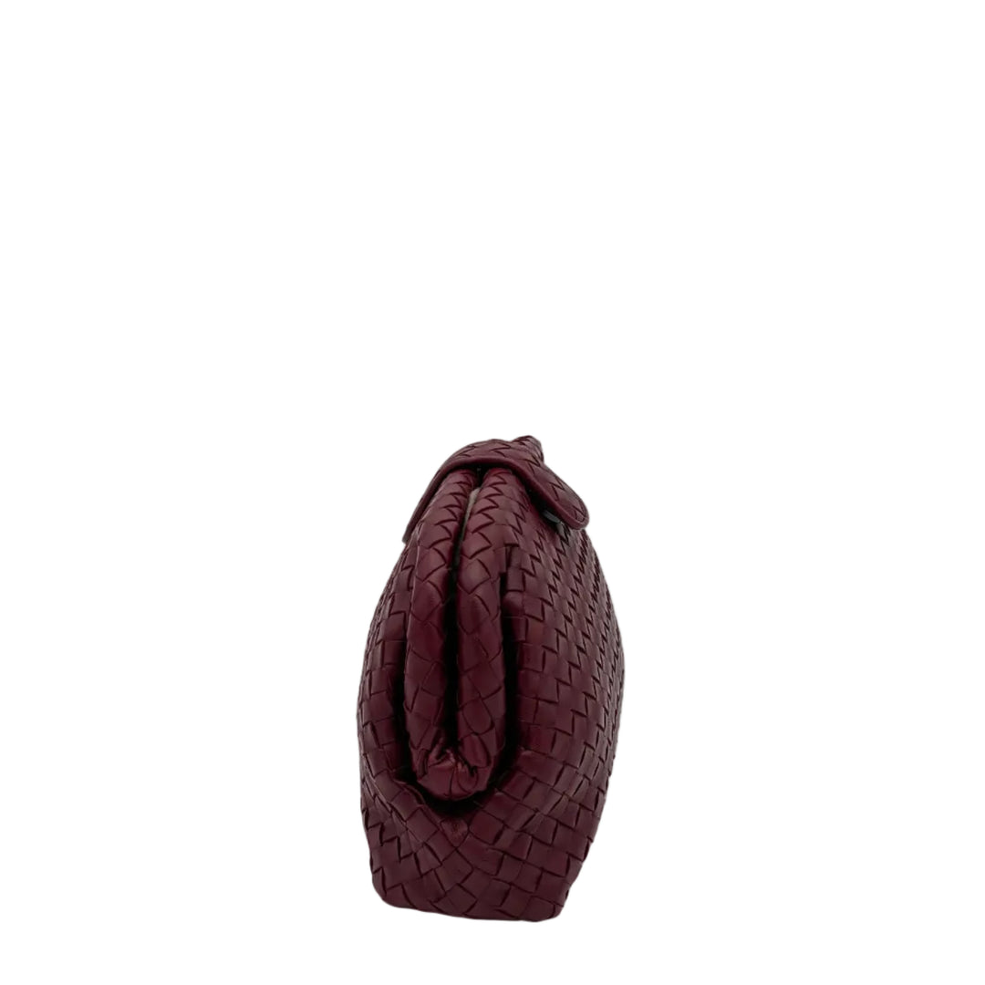 Bottega Veneta Clutch Lauren 1980 Intrecciato Leder Dunkelrot mit Spiegel