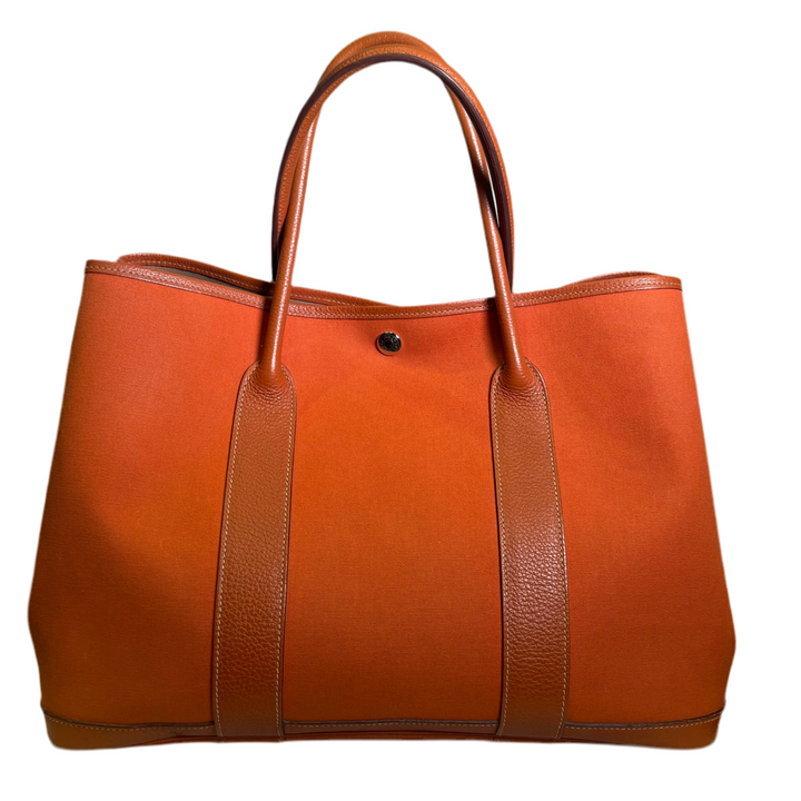 Hermes Tasche Garden Party Canvas Leder rost orange Palladium