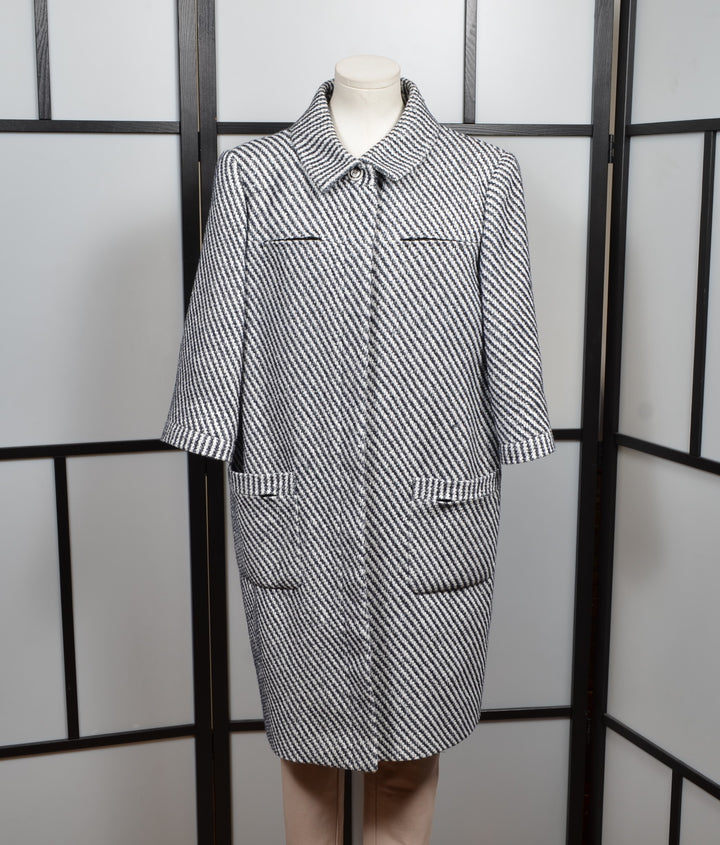 Chanel Coat Mantel White Blue Cotton Nylon Wool Size 48