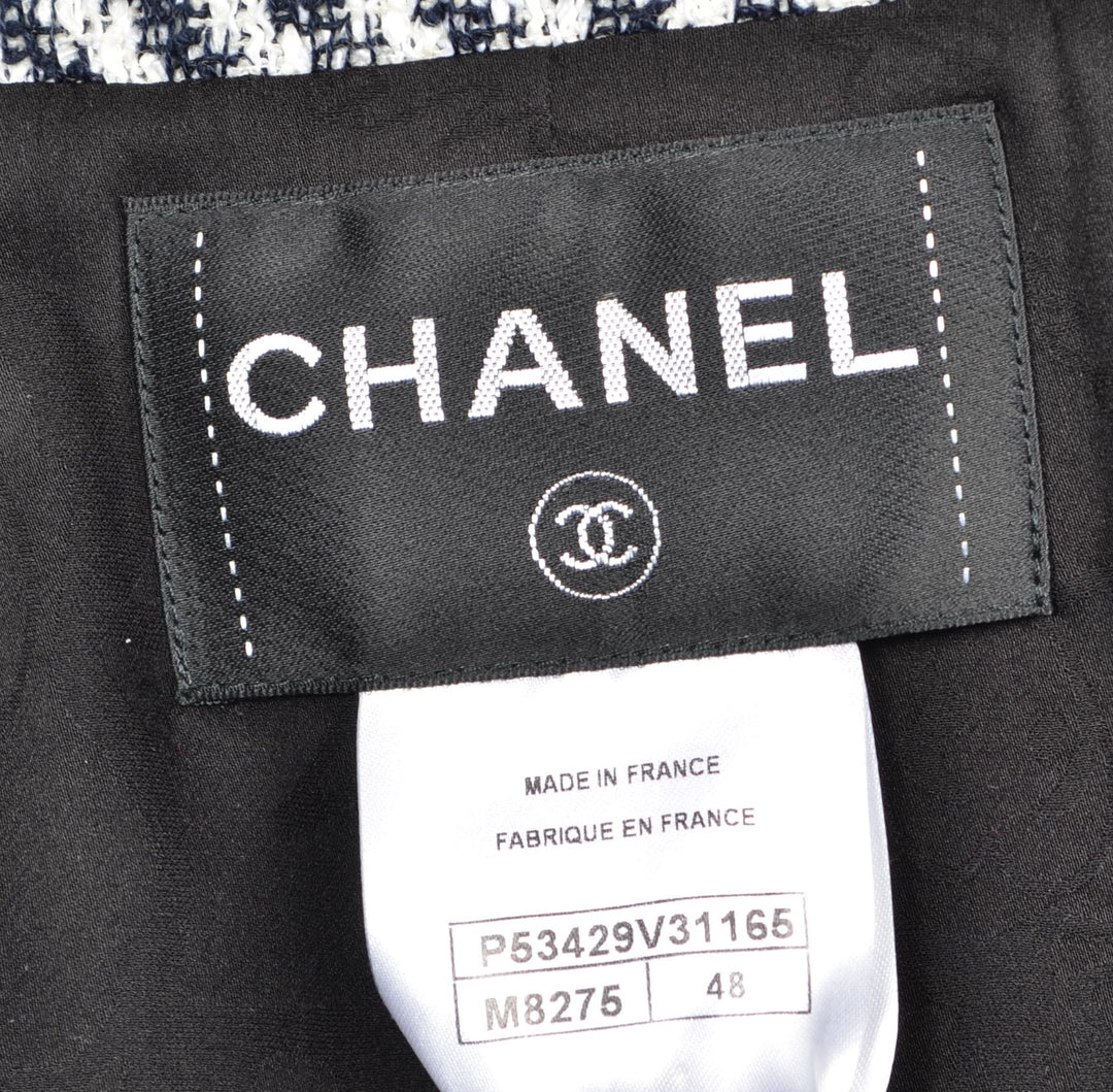 Chanel Coat Mantel White Blue Cotton Nylon Wool Size 48