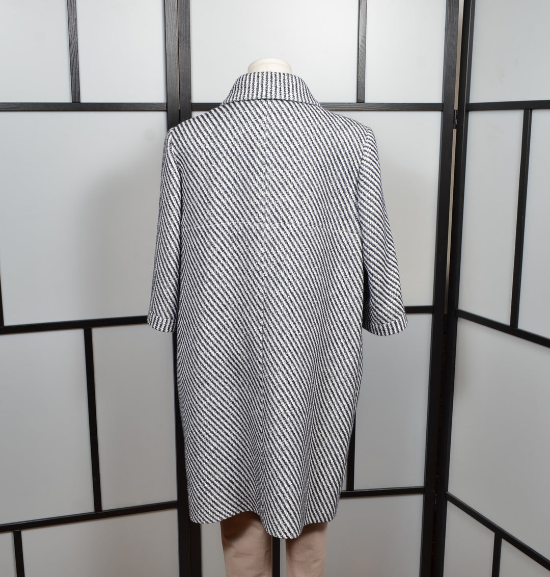 Chanel Coat Mantel White Blue Cotton Nylon Wool Size 48