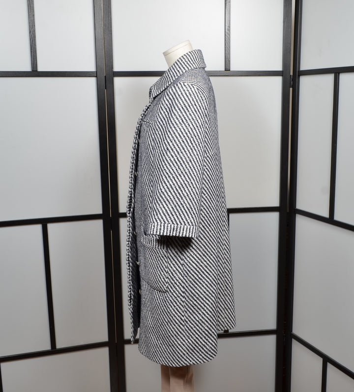 Chanel Coat Mantel White Blue Cotton Nylon Wool Size 48