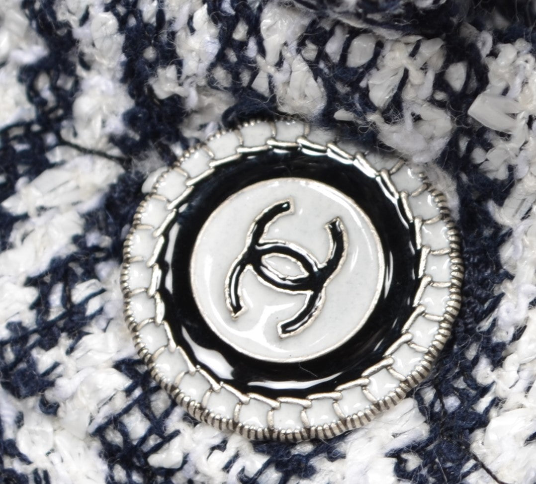 Chanel Coat Mantel White Blue Cotton Nylon Wool Size 48