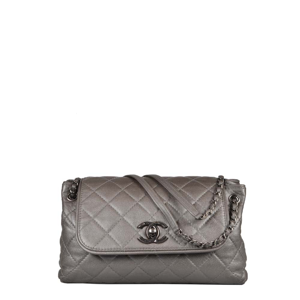 Chanel Tasche Caviar silber Leder Hardware aus altsilber