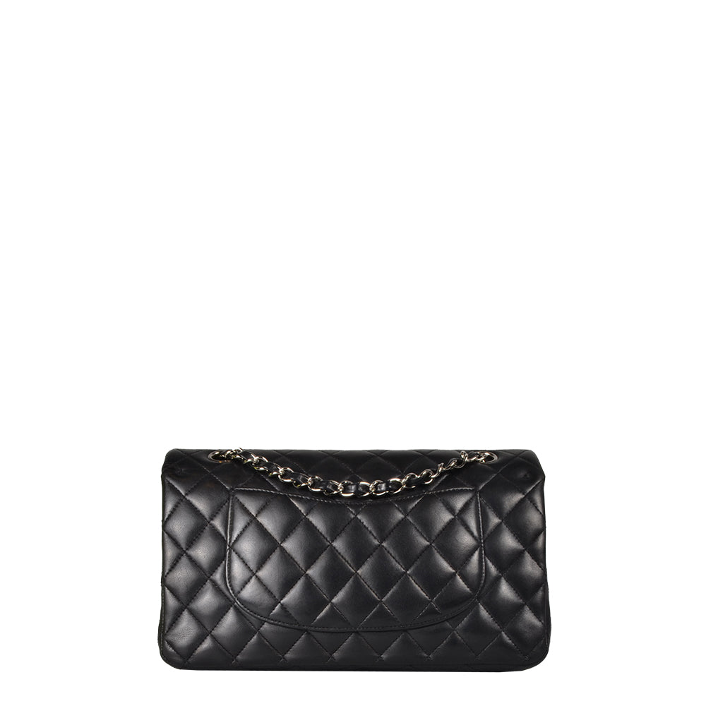Chanel Timeless Double Flap Leder Schwarz Hardware Silber