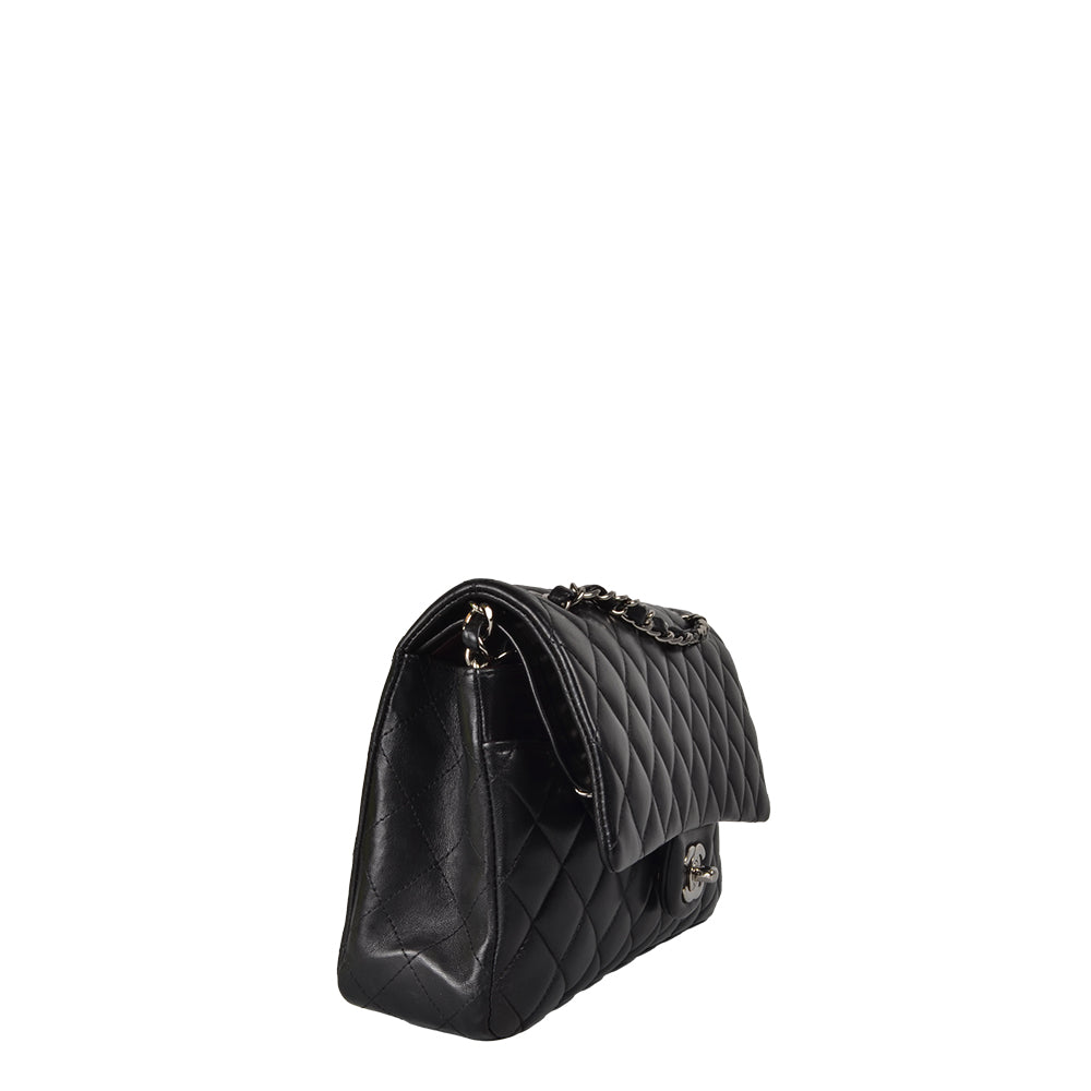Chanel Timeless Double Flap Leder Schwarz Hardware Silber
