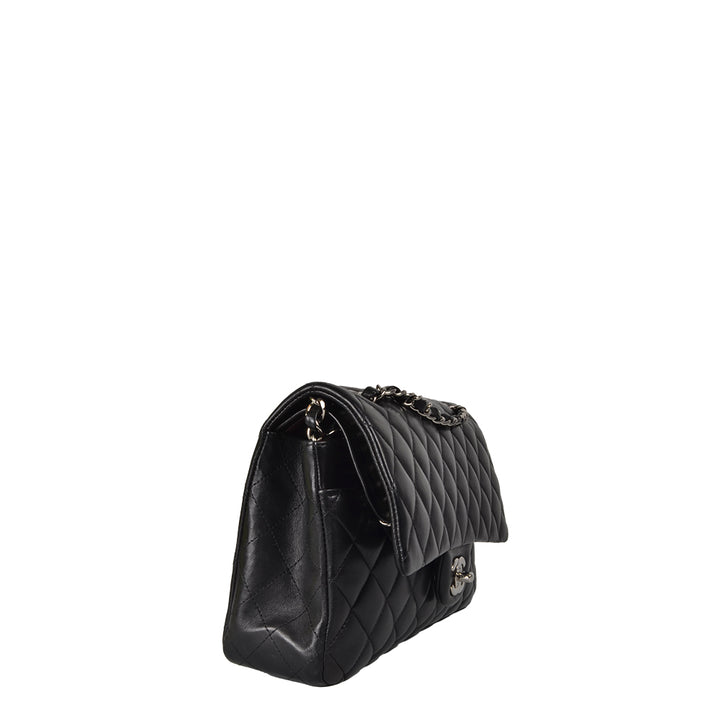 Chanel Timeless Double Flap Leder Schwarz Hardware Silber