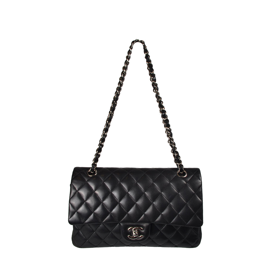 Chanel Timeless Double Flap Leder Schwarz Hardware Silber