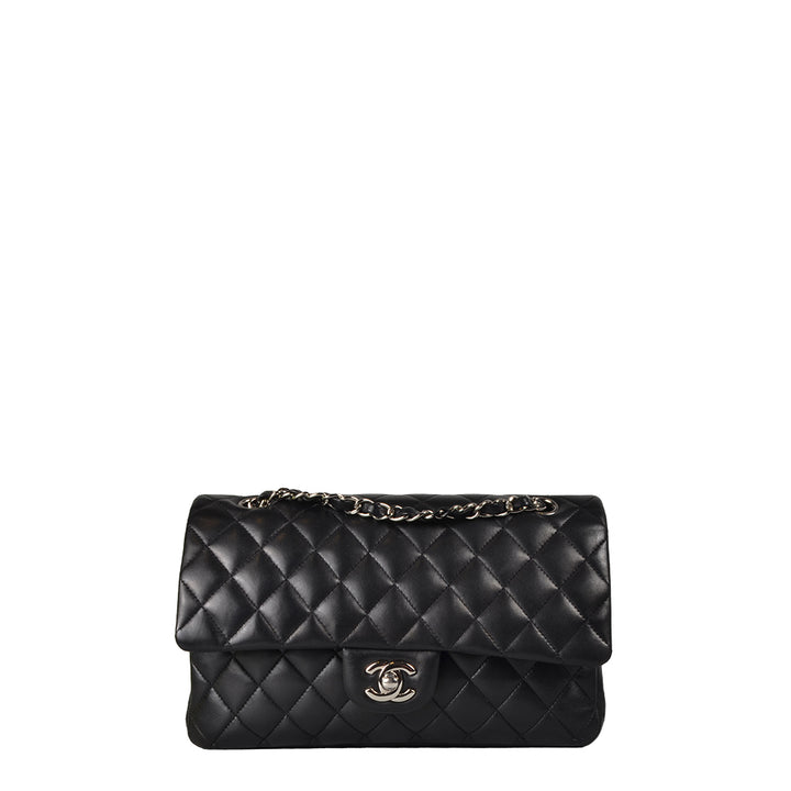 Chanel Timeless Double Flap Leder Schwarz Hardware Silber