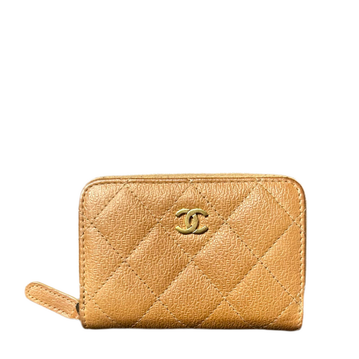 Chanel Geldbörse Timeless Zipped Around Coin Leder Chanel Logo Cognac Hardware Gold