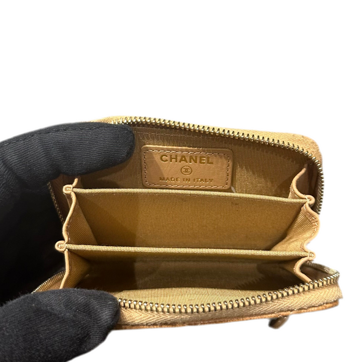Chanel Geldbörse Timeless Zipped Around Coin Leder Chanel Logo Cognac Hardware Gold