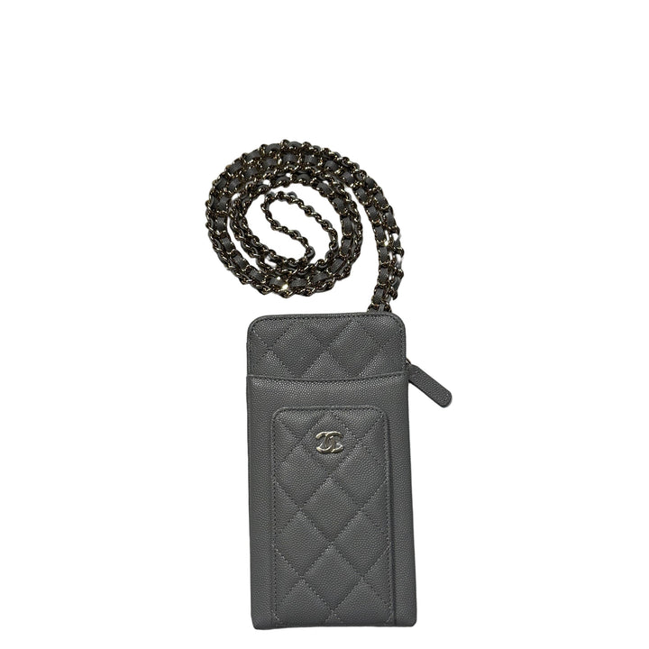 Chanel Handytasche Caviar Leder Grau Hardware Gold