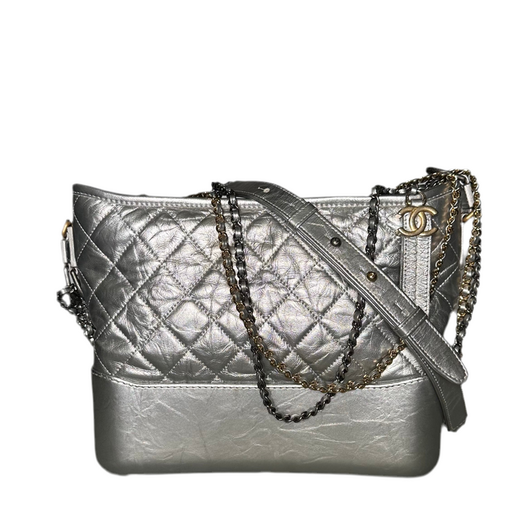 Chanel Tasche Gabrielle Vintage  Nappa Leder Silber Hardware Silber Gold  ewa lagan secondhand frankfurt