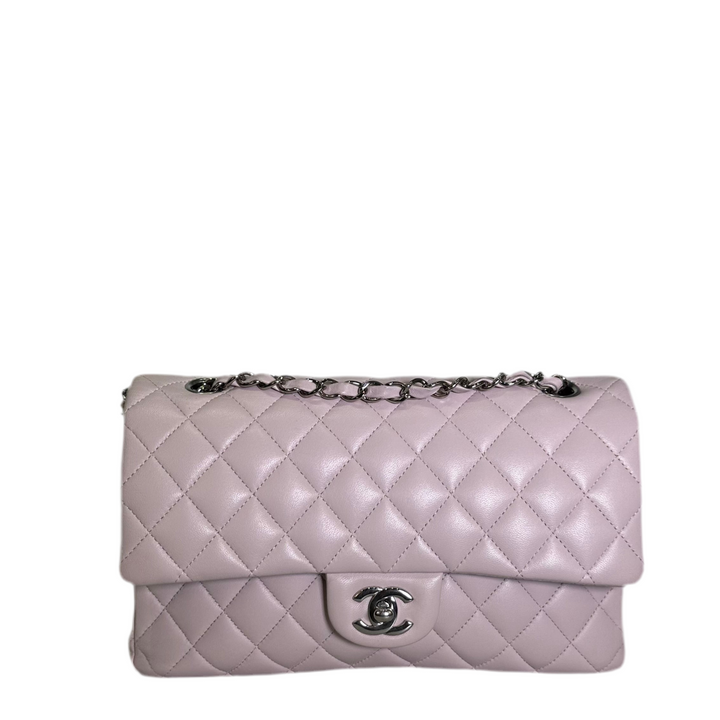 Chanel Tasche Timeless Medium 11.12 Nappaleder Zartrosa Gesteppt Hardwaee Silber ewa lagan secondhand frankfurt