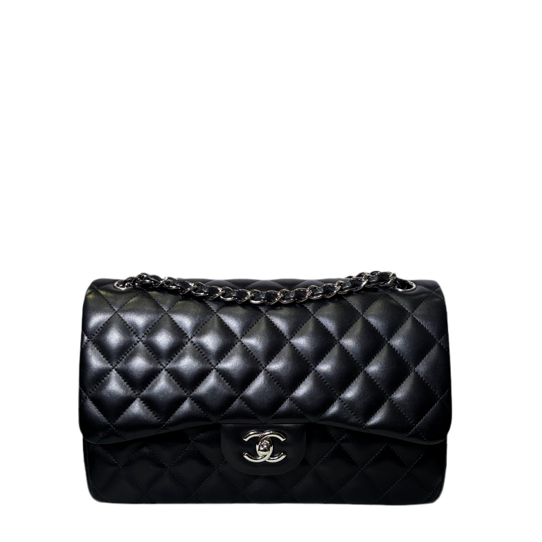 Chanel Timeless Jumbo Nappa Leder Schwarz Hardware Silber ewa lagan secondhand frankfurt