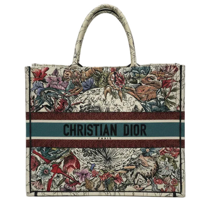 Christian Dior Shopper Book Tote Large Canvas Floral Motiv Creme mit Stickerei