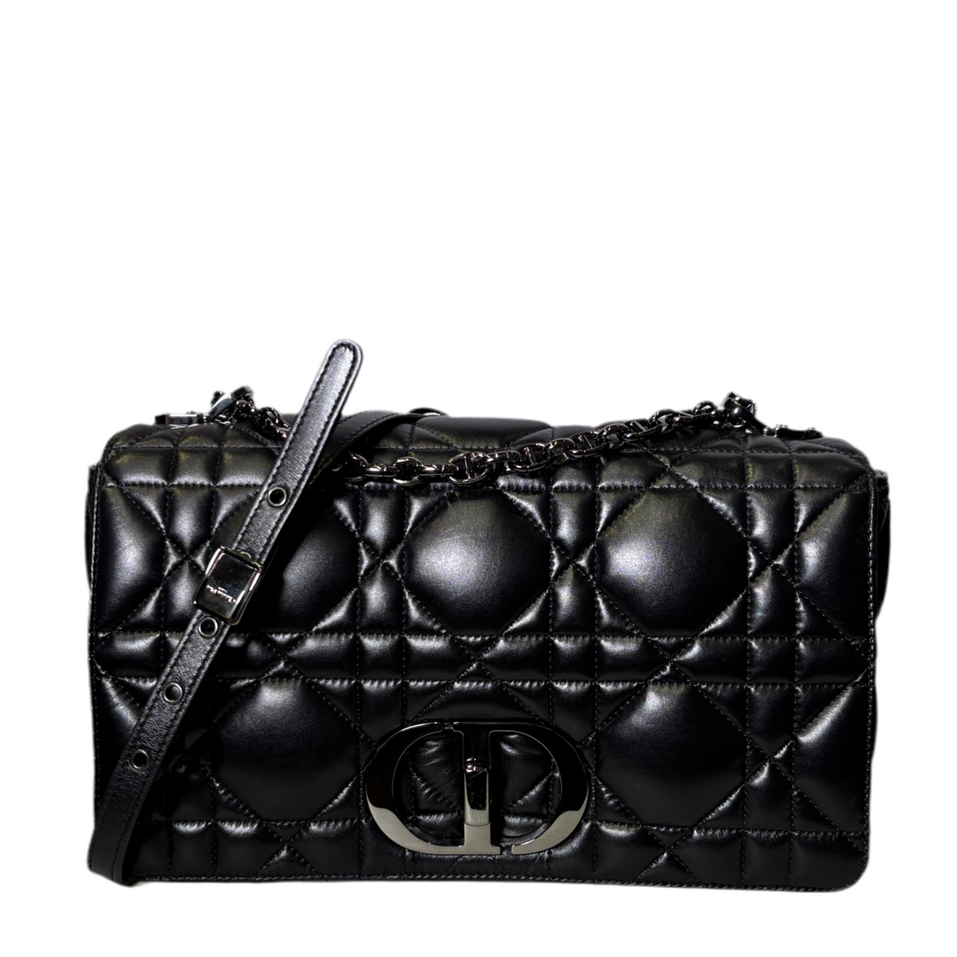 Christian Dior Tasche Caro Bag 28 cm Leder Schwarz Hardware Black Ultramatt ewa lagan secondhand frankfurt