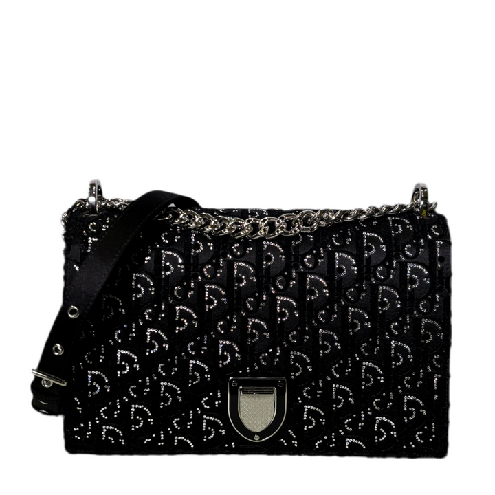 Christian Dior Tasche Diorama Oblique Medium Samt Schwarz Swarowski Steine Hardware Silber ewa lagan secondhand frankfurt