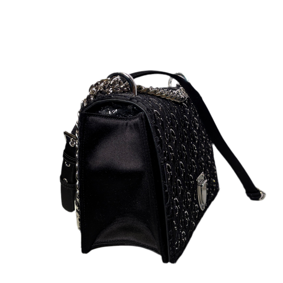 Christian Dior Tasche Diorama Oblique Medium Samt Schwarz Swarowski Steine Hardware Silber ewa lagan secondhand frankfurt