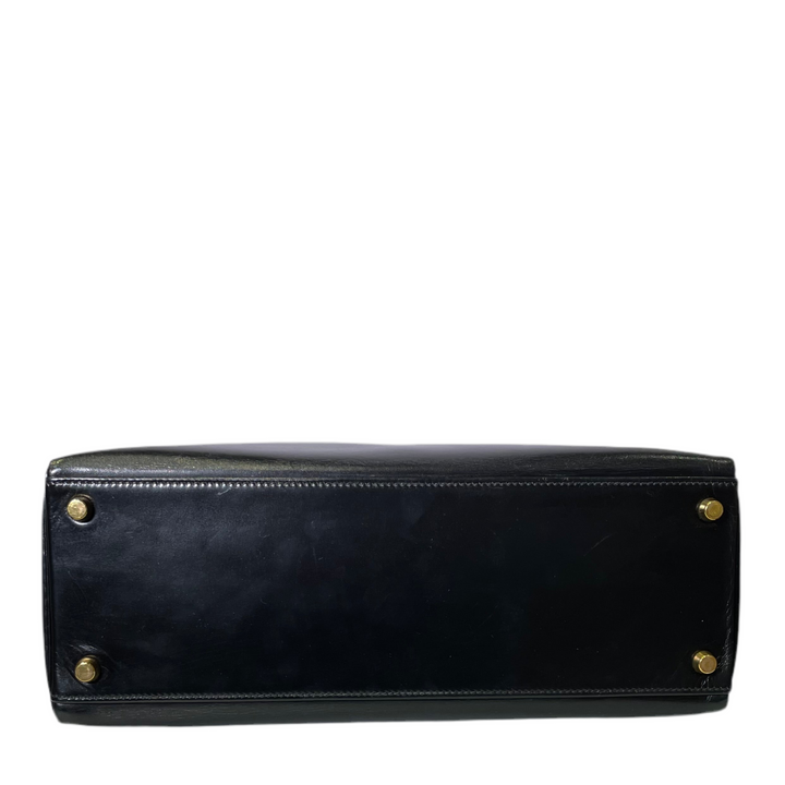 Hermes Kelly 32 Retourne Box Leder Schwarz Hardware Gold