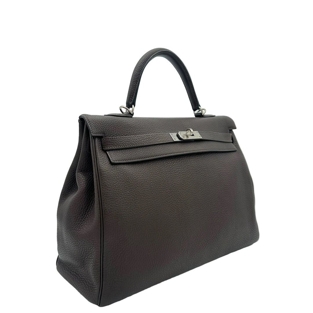 Hermes Kelly 35 Leder Clemence Retourne Cacao Hardware  Palladium