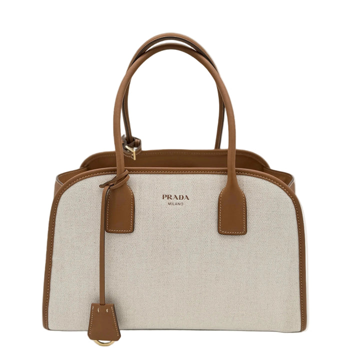 Prada Tasche Linen Leather Medium Totebag Camel/Weiß
