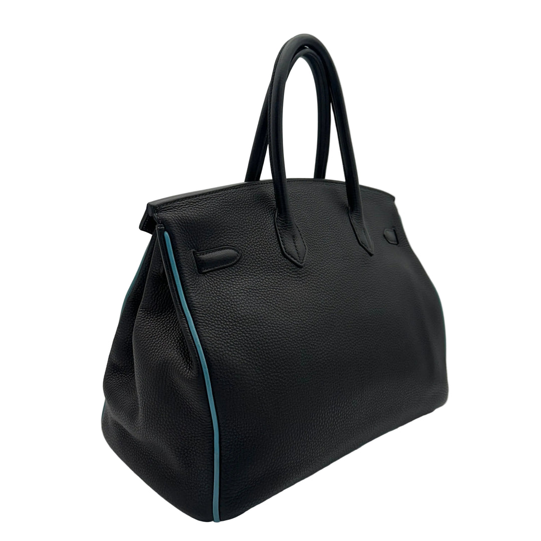Hermes Bikin 35 Retourne Togo Leder Bleu Indigo Innen und Kanten Bleu Jean Hardware Palladium