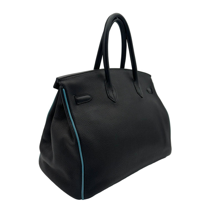 Hermes Bikin 35 Retourne Togo Leder Bleu Indigo Innen und Kanten Bleu Jean Hardware Palladium