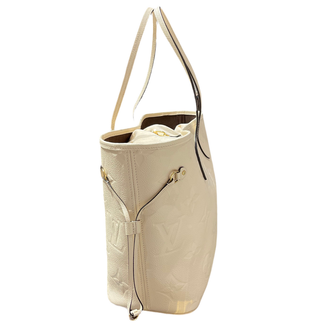 Louis Vuitton Neverfull MM Leder Empreinte Monogram Giant Creme Weiß Braun Pochette
