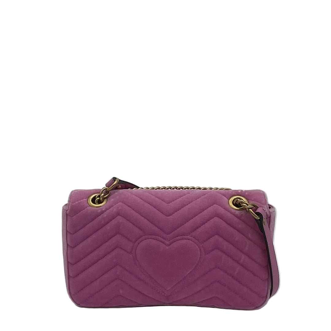 Gucci Tasche GG Marmont Chain Velour Samt Pink mit Straßsteinen weiß Hardware Bronze