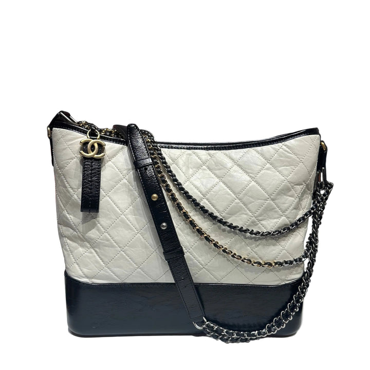 Chanel Tasche Gabrielle Large Vintage Leder Weiß Schwarz