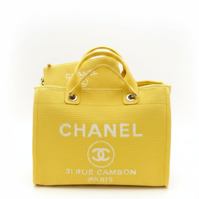 Chanel Shopper DeauvilleTote Small Gelb Rue Cambon HW Gold mit Pochette