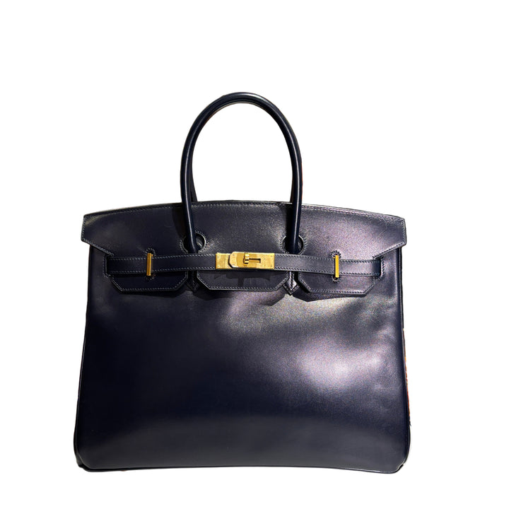Hermes Birkin 35 Box Leder Dunkelblau Hardware Gold