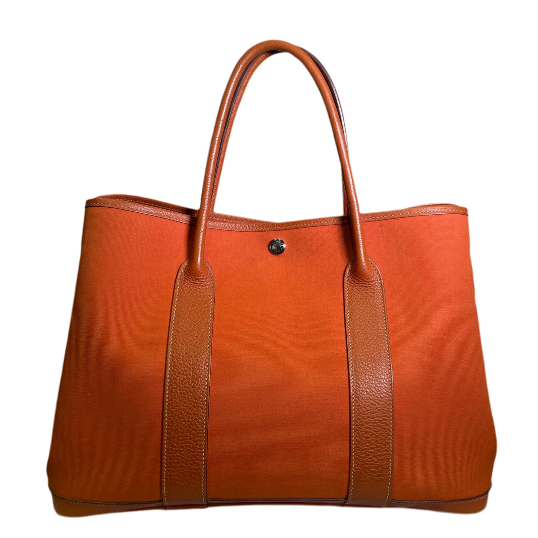 Hermes Tasche Garden Party Canvas Leder rost orange Palladium