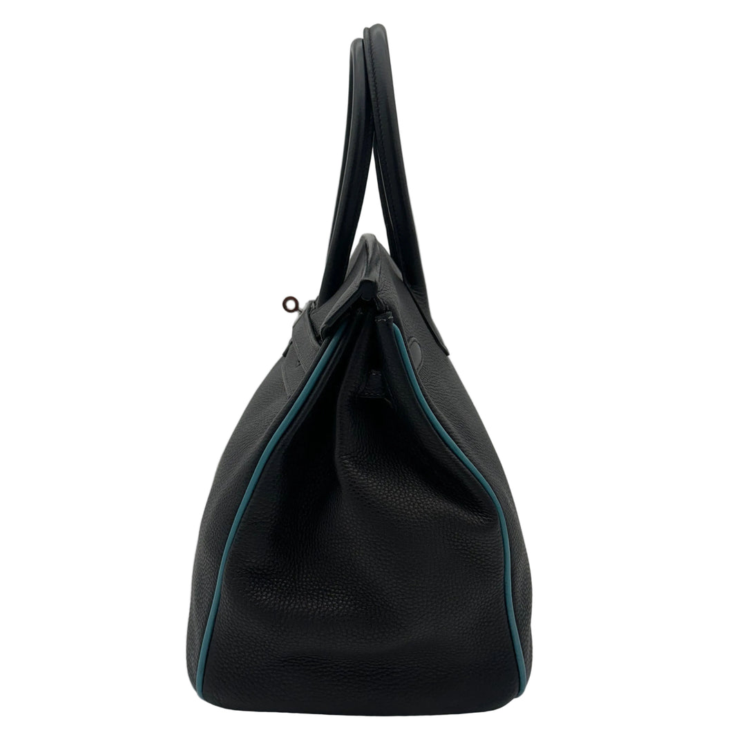 Hermes Bikin 35 Retourne Togo Leder Bleu Indigo Innen und Kanten Bleu Jean Hardware Palladium