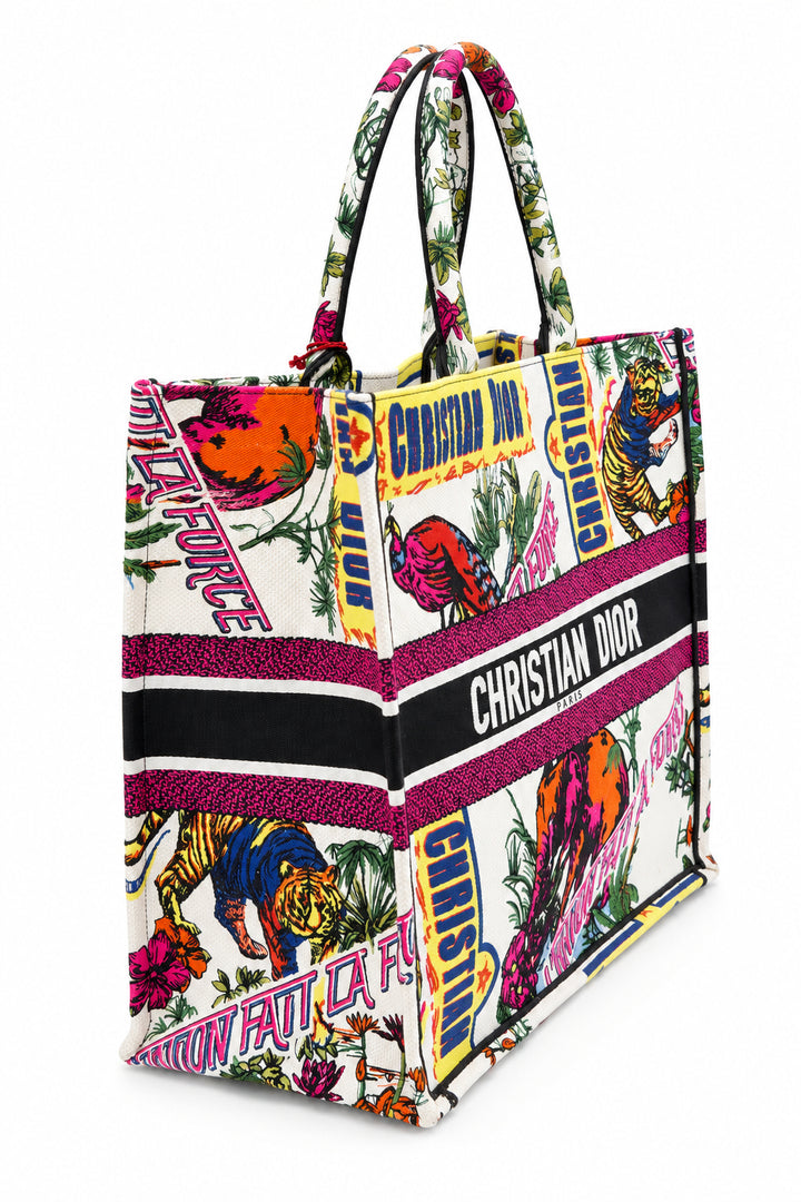 Christian Dior Tasche Booktote Canvas Indian Animals Bunt Weiß l'Union Fait la Force