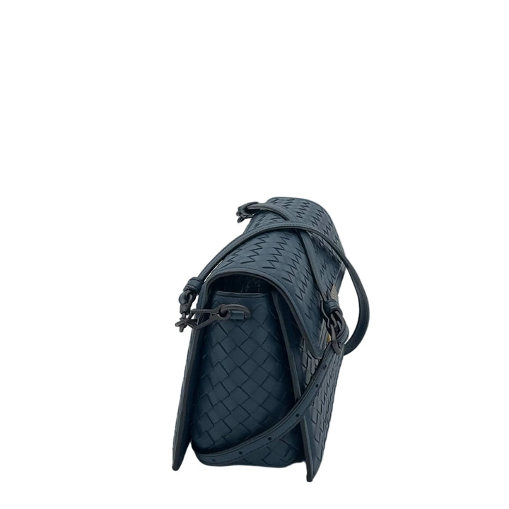 Bottega Veneta Tasche Pad Lock Bag Small Leder Blau Geflochten Hardware Gold Eloxiert mit Schultergurt