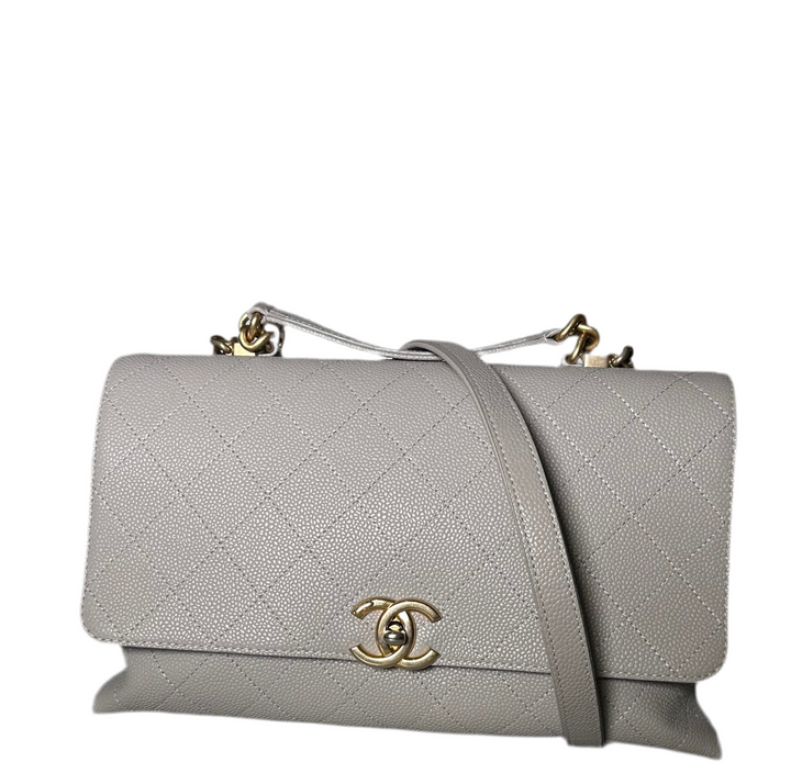 Chanel Tasche Caviar Leder Grau Hardware Eisgold