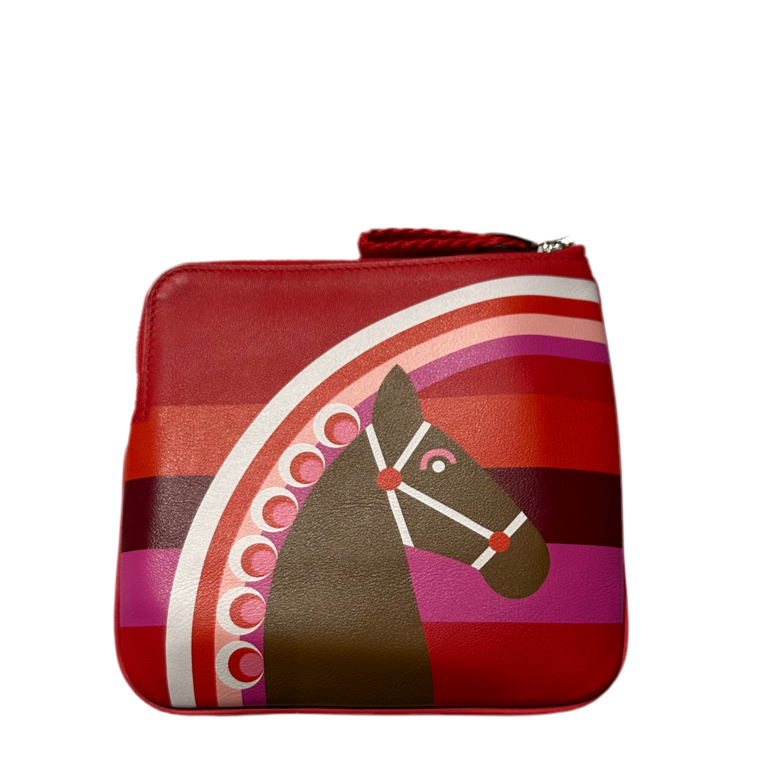 Hermes Carre Rainbow Pocket Pouch Couverture Nouvelle Swift Rouge Coeur Alezan Hardware Palladium