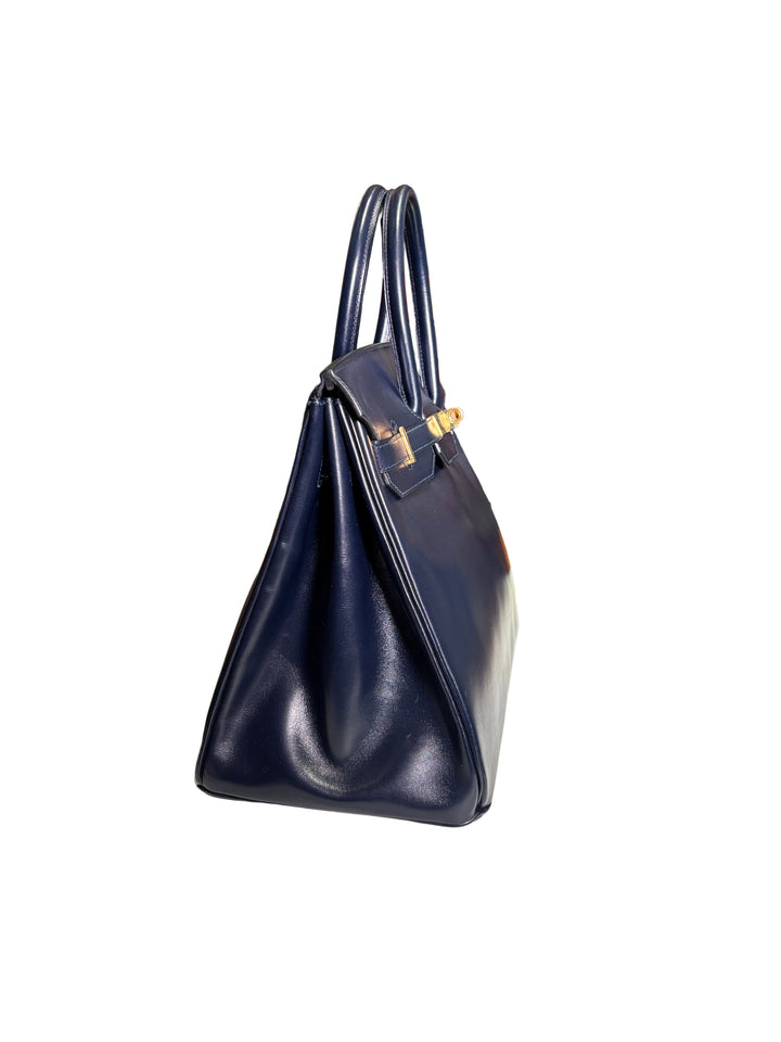 Hermes Birkin 35 Box Leder Dunkelblau Hardware Gold