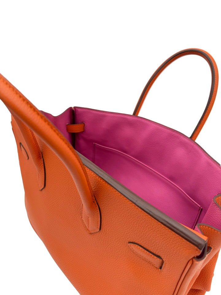 Hermes Birkin 35 Leder Togo Orange Innen Pink Hardware Palladium