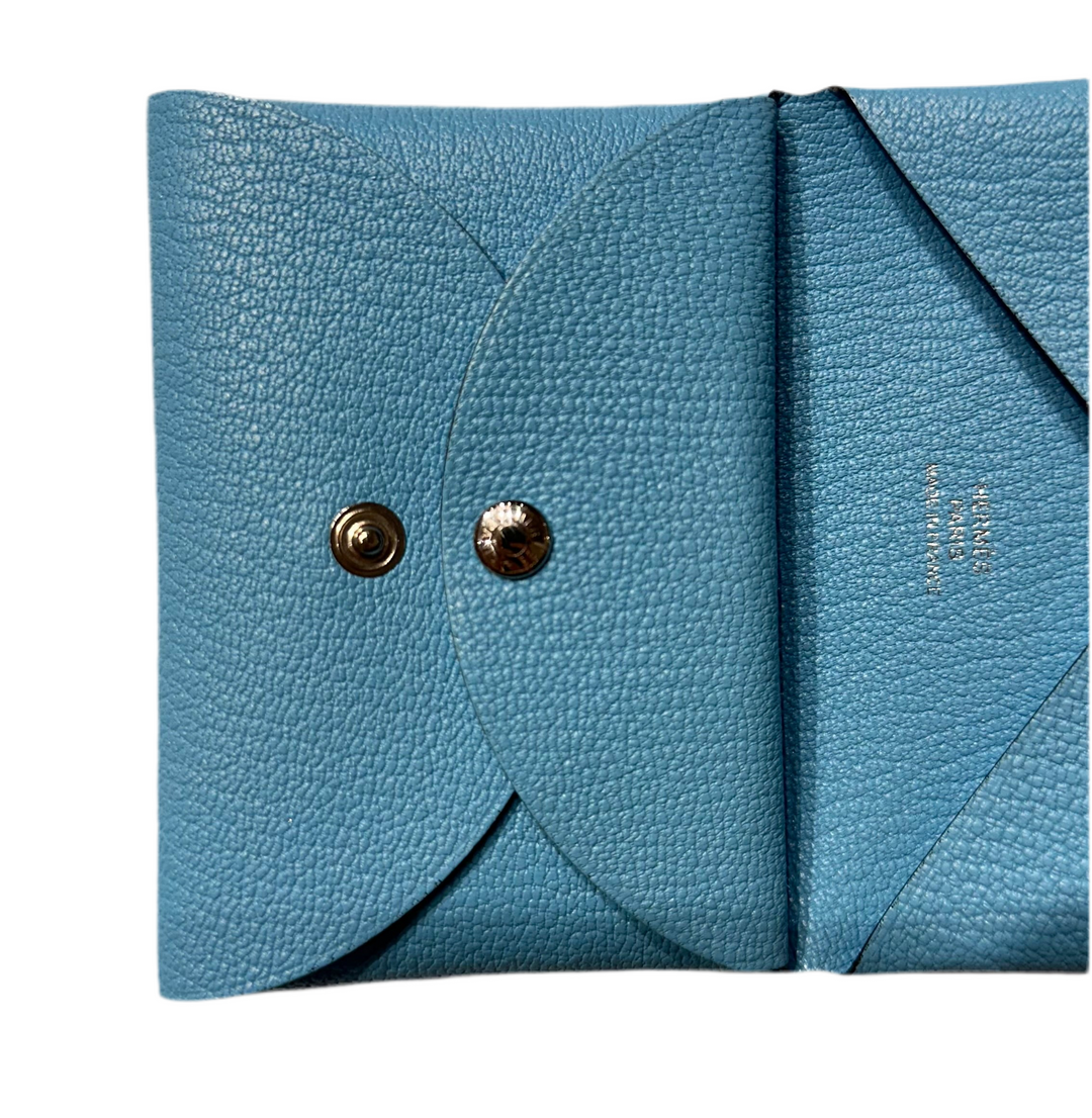 Hermes Portefeulle Duo Compact Chevre Palladium Celeste