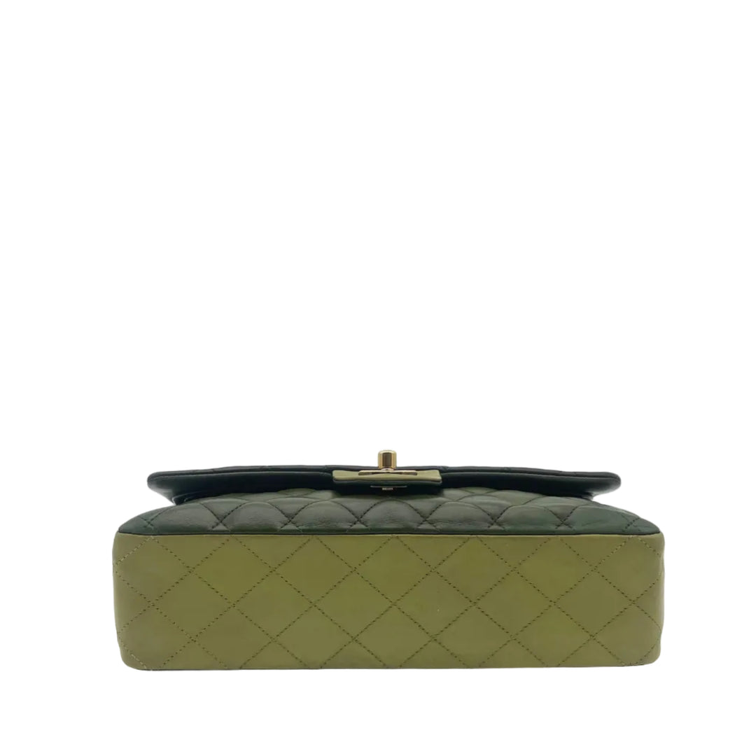 Chanel Timeless Double Flap 11.12 Tricolor Grün Braun Hardware Gold eloxiert