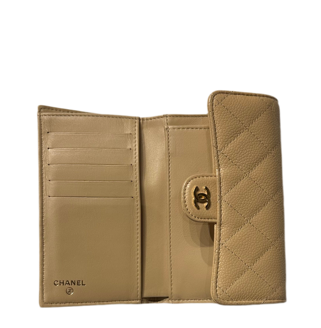 Chanel Geldbörse Caviar Leder beige CC Hardware Gold