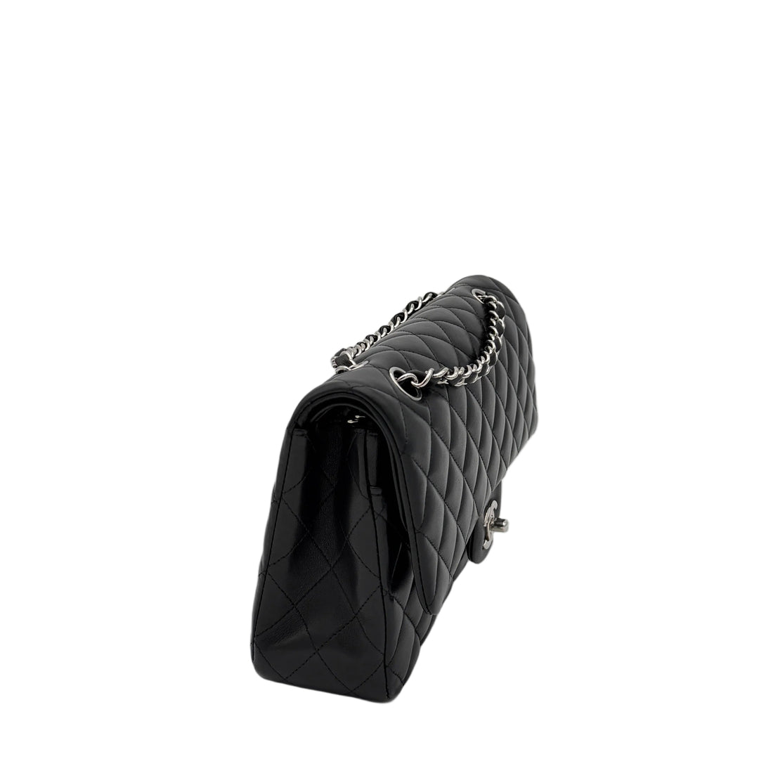 Chanel Tasche Timeless Double Flap Medium Nappa Leder Schwarz Hardware Silber