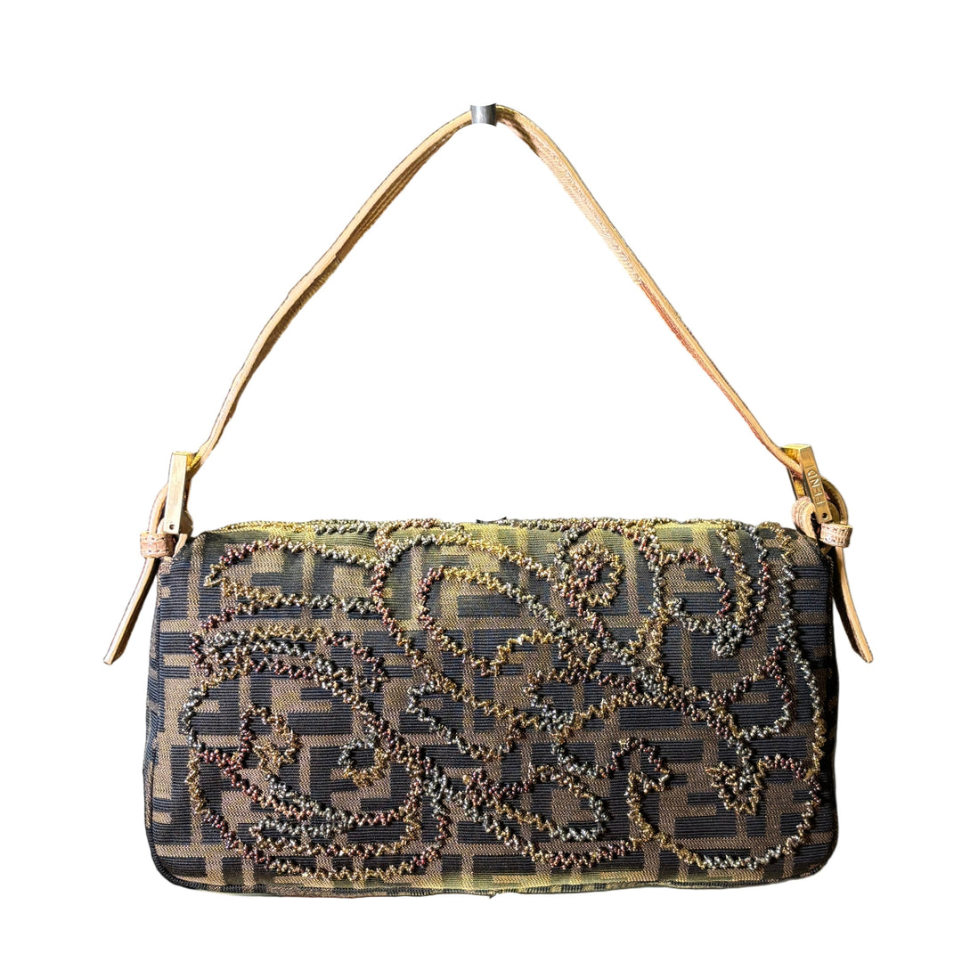 Fendi Bagutte Tasche Canvas Monogram bestickt Leder Details Varan