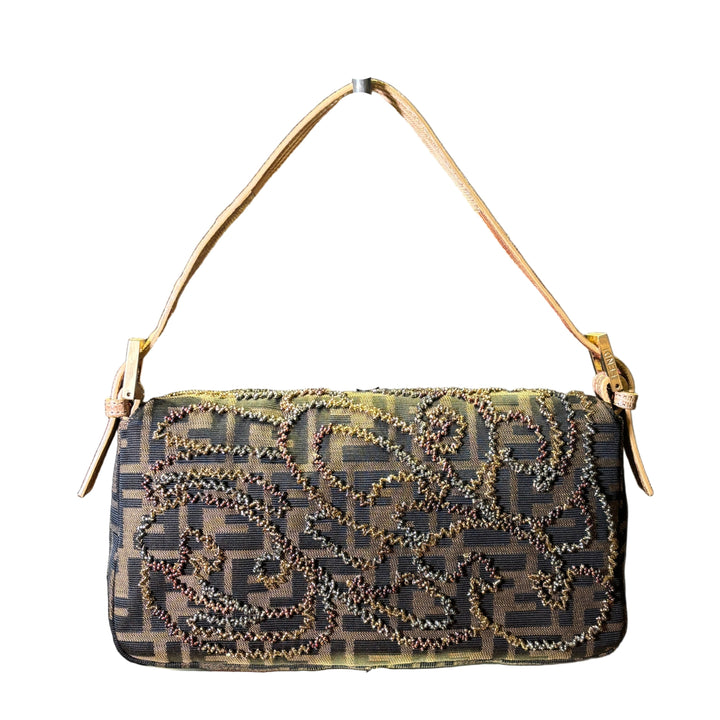 Fendi Bagutte Tasche Canvas Monogram bestickt Leder Details Varan